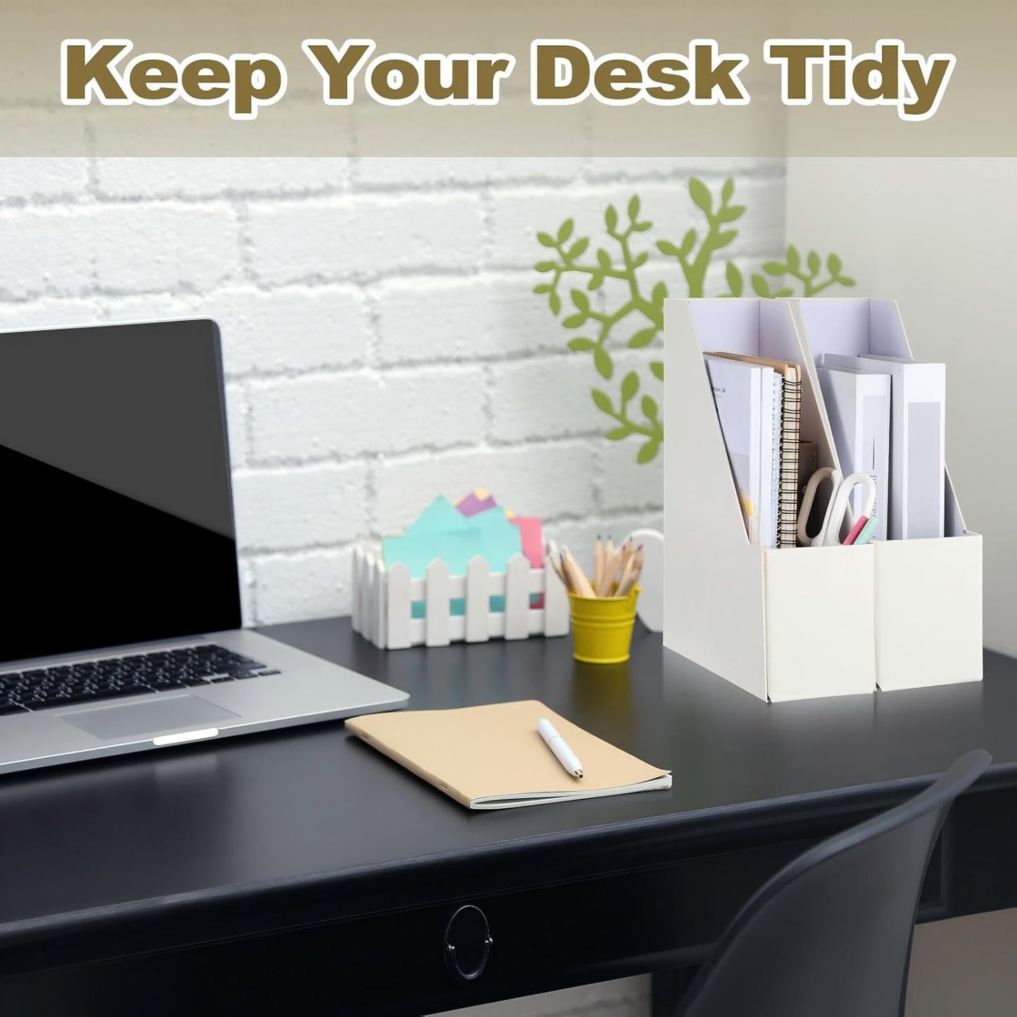 Gueevin Set of 6 Magazine File Holder Stylish Sturdy Cardboard File Boxes Desk Magazine Organizer Rack with Gold Label Holder to Organize Your Desk or Shelves for Home Classroom Office Library(Blue)