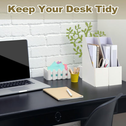 Gueevin Set of 6 Magazine File Holder Stylish Sturdy Cardboard File Boxes Desk Magazine Organizer Rack with Gold Label Holder to Organize Your Desk or Shelves for Home Classroom Office Library(Blue)