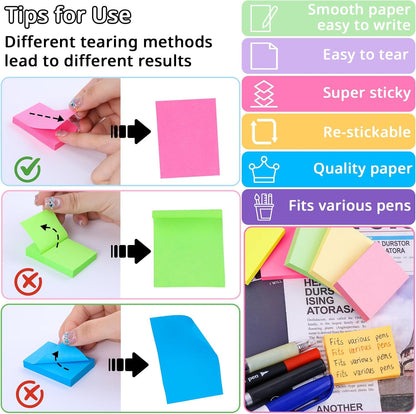 100 Pack Sticky Notes Bulk 3 x 3 in Self-Stick Note Pads Colorful Posted Note in 20 Colors Adhesive Paper Memo 50 Sheets/Pad Easy to Post for Office Home School Meetings Notebook Wall Door Window