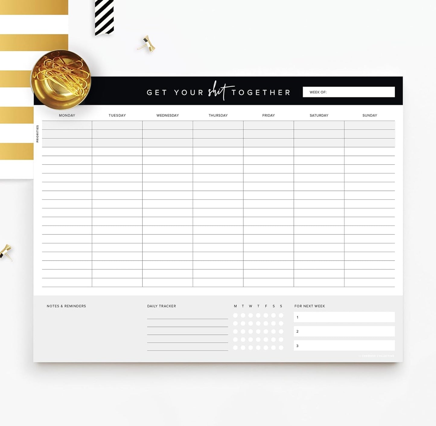 ThreeKin Weekly Planner - Premium 52-Sheet Tear-Off Notepad, 8.5 x 11 inches, Clean Colorful Design, Perfect for Work, School, Projects, and Entrepreneurs, Female & USA Owned Business