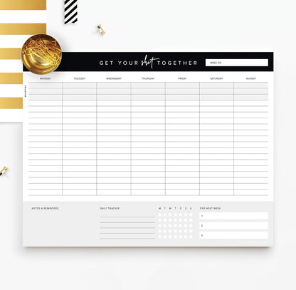 ThreeKin Weekly Planner - Premium 52-Sheet Tear-Off Notepad, 8.5 x 11 inches, Clean Colorful Design, Perfect for Work, School, Projects, and Entrepreneurs, Female & USA Owned Business