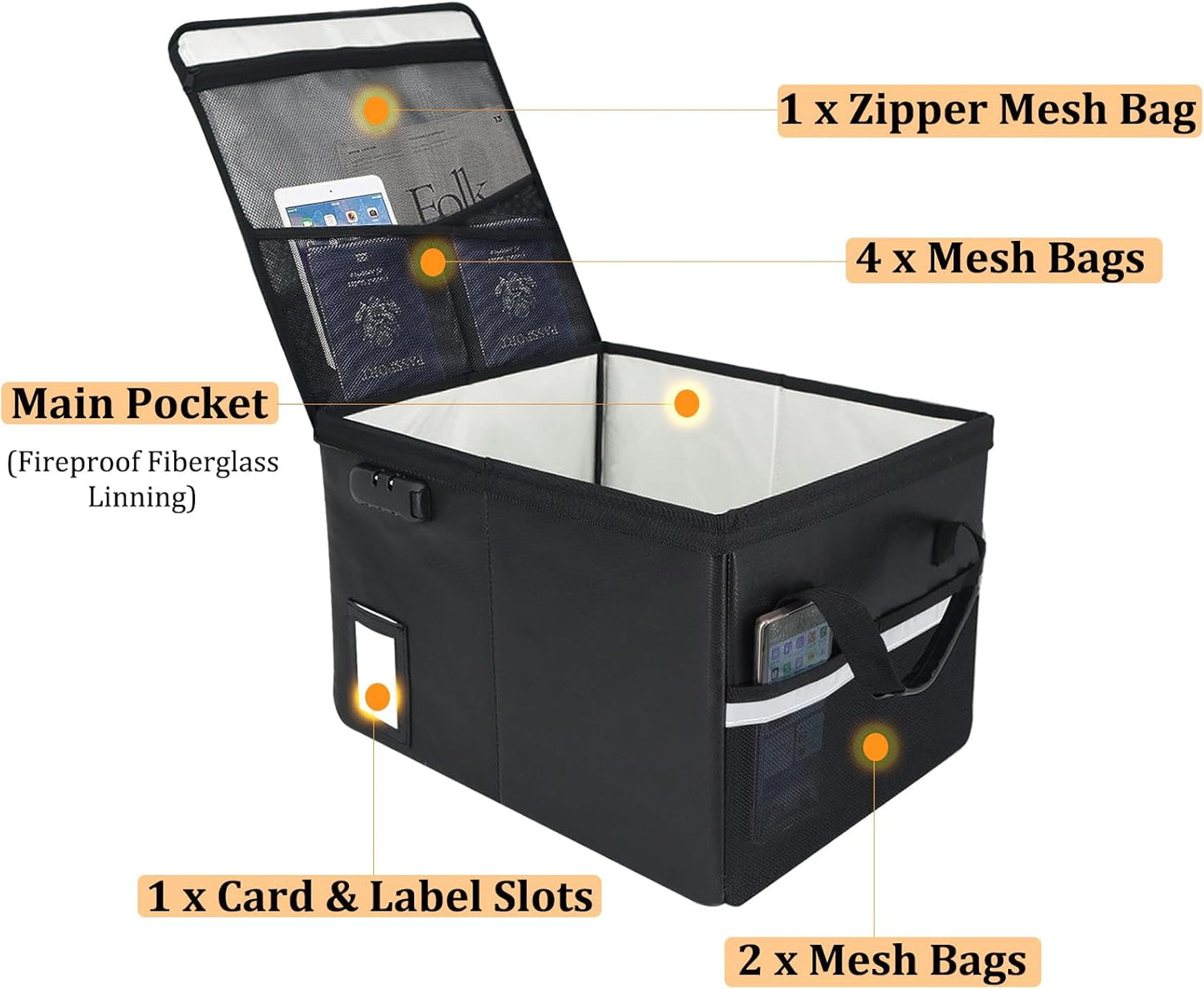 File Box with Lock 5200°F with Heat Insulated,Fireproof Box File Storage Organizer Anti-Static,Collapsible Fireproof Document Filing Box with Handle,Portable Home Office Safe