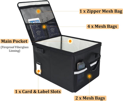 File Box with Lock 5200°F with Heat Insulated,Fireproof Box File Storage Organizer Anti-Static,Collapsible Fireproof Document Filing Box with Handle,Portable Home Office Safe