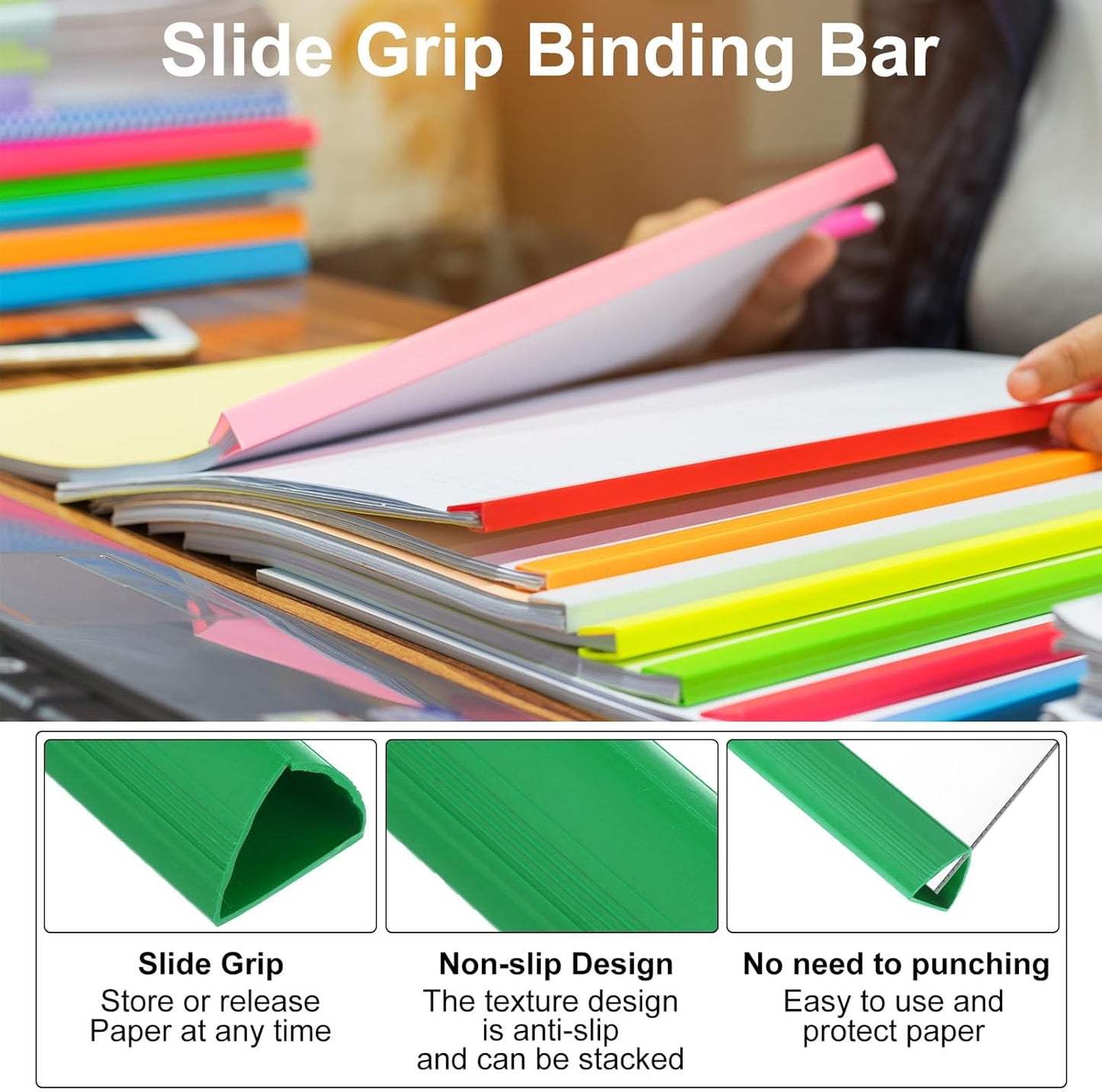 PATIKIL 20Pcs Binding Bars, 25mm Binding Bars Slide Grip 220 Sheets Capacity A4 Size Report Binder Presentation Binder for Report Cover Resume, White