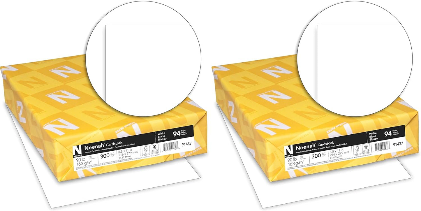 Neenah Index Cardstock, 8.5" x 11", 90 lb./163 gsm, White, 300 Sheets, Lightweight, 94 Brightness - EXTRA SHEETS, MORE VALUE! (91437)