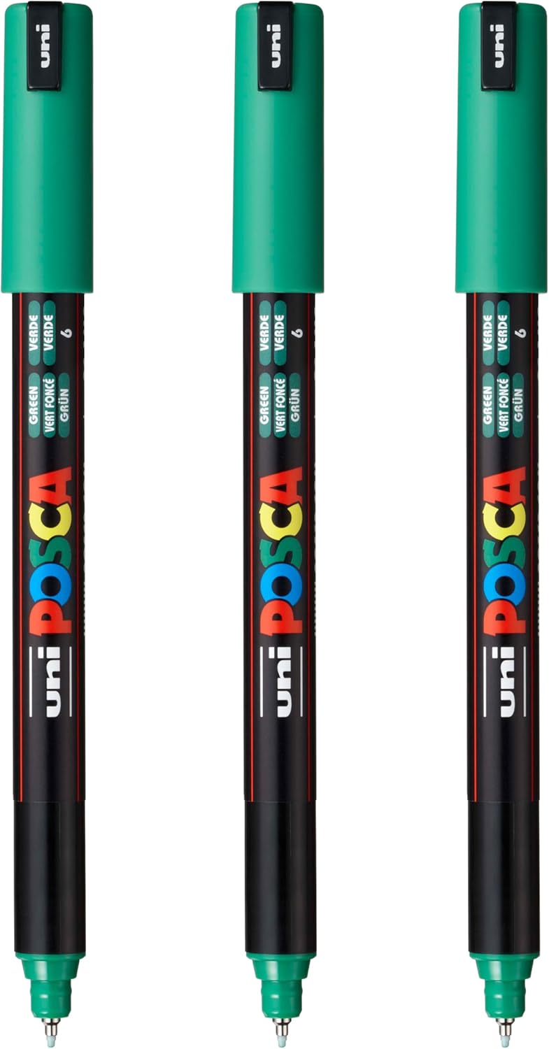 posca PC-1MR Water-Based Paint Markers, Extra Fine Tip (0.7mm), White, 3 Count