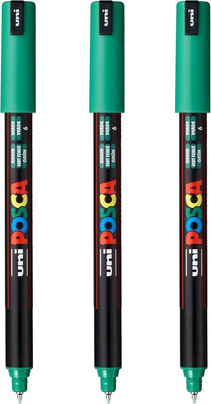 posca PC-1MR Water-Based Paint Markers, Extra Fine Tip (0.7mm), White, 3 Count