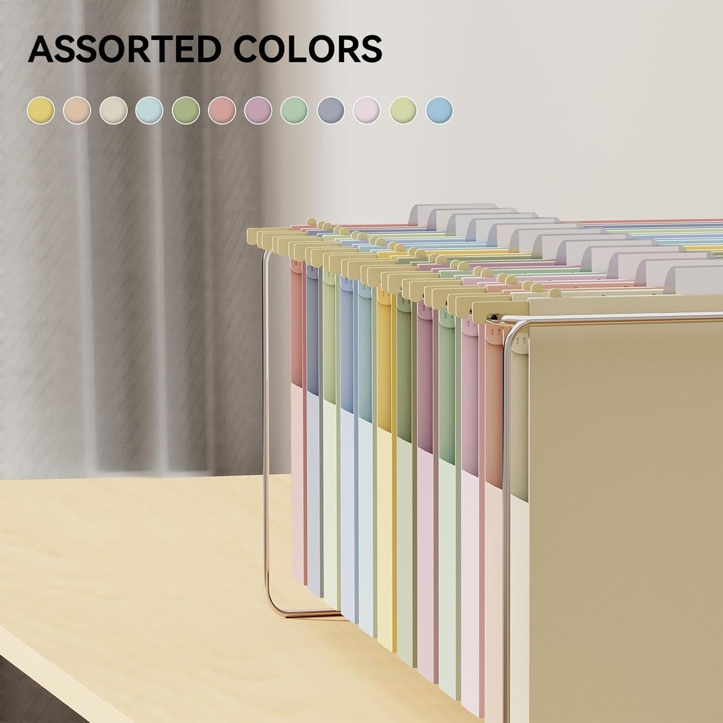 Ansook 12 Pack Hanging File Folders, Plastic Letter Size File Folders Hanging with Tabs, Heavy Duty 1 Inch Expansion, Pastel Hanging Organizers for Filing Cabinet, Home Office School Document Storage