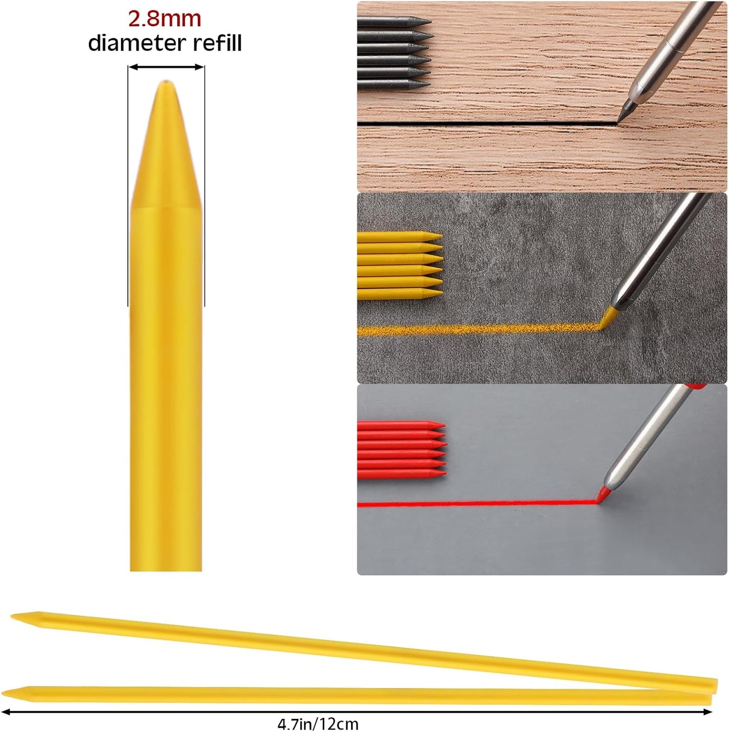 Zhehao 120 Pieces 2.8 mm Carpenter Pencils Lead Refills HB Refill for Construction Pencils Refills Mechanical for Writing Drawing Drafting Woodworking Construction(Black)