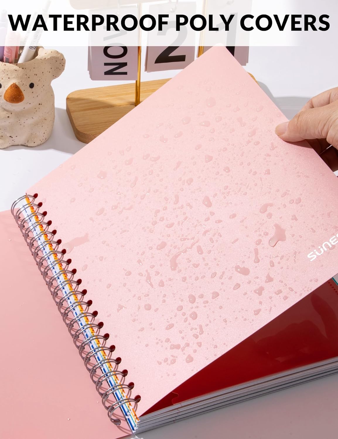 SUNEE Spiral Notebooks for Work with Removable Dividers & Tabs – College Ruled 5 Subject, 300 Pages, 3 Hole Punched, Durable PP Cover, 8"x10.5" – Notebooks for Office or School, Black
