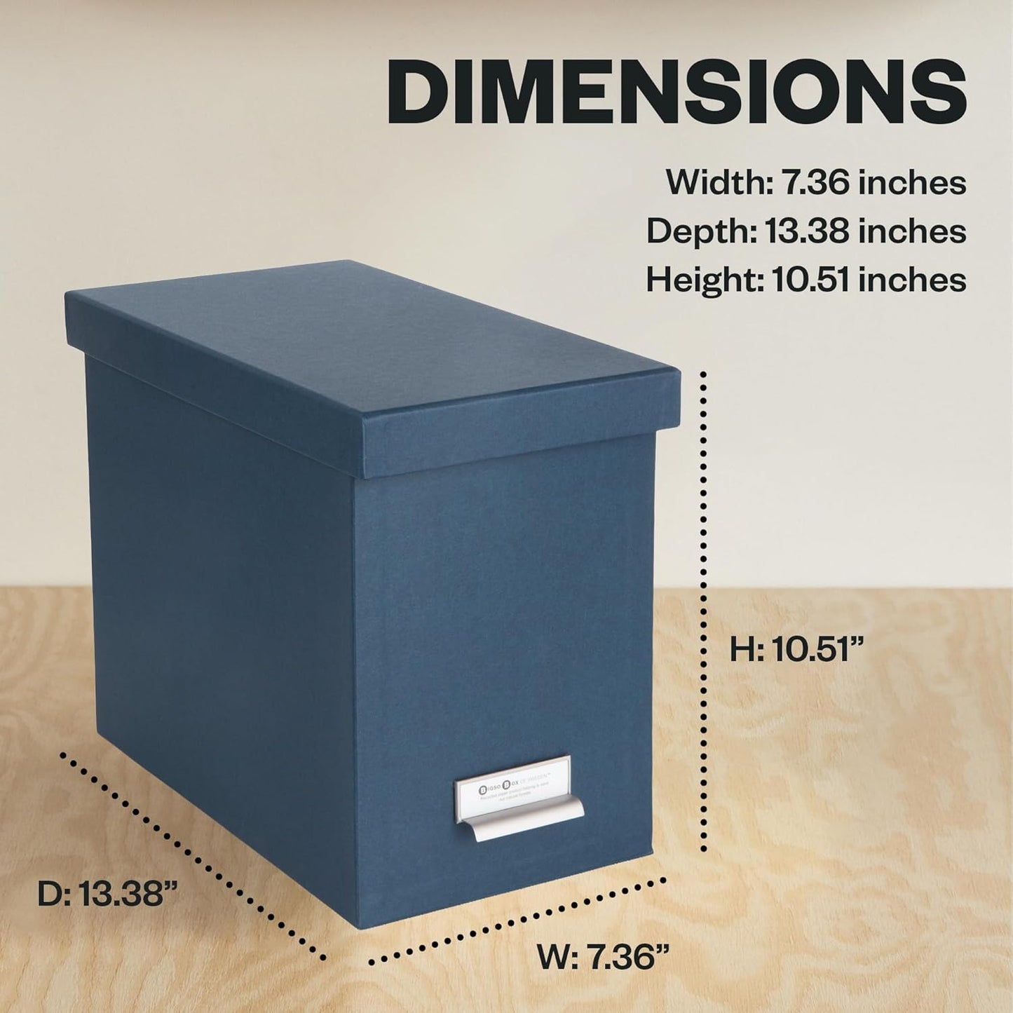 Bigso John Fiberboard Label Frame Desktop File Storage Box - Document Organizer for Important Paperwork - Durable Hanging File Box with a Lid & Metal Label Window - 7.36 x 13.38 x 10.51 in - White