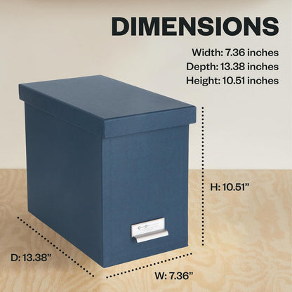 Bigso John Fiberboard Label Frame Desktop File Storage Box - Document Organizer for Important Paperwork - Durable Hanging File Box with a Lid & Metal Label Window - 7.36 x 13.38 x 10.51 in - White