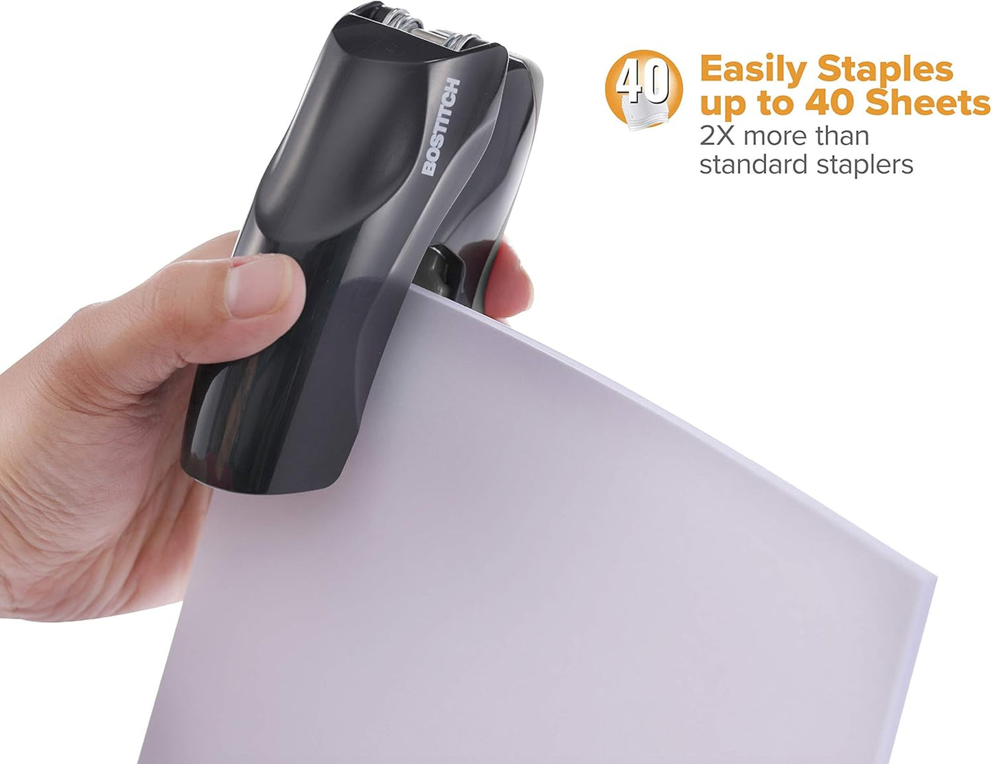 Bostitch Office Heavy Duty Stapler, 40 Sheet Capacity, No Jam, Half Strip, Fits into the Palm of Your Hand, For Classroom, Office or Desk, Black