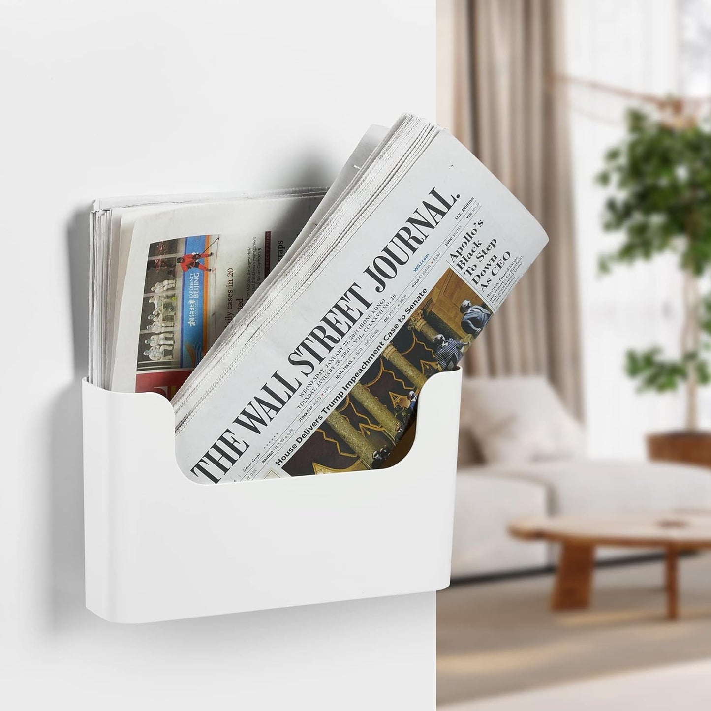 YOHOM No Drilling File Holder Wall Mails Magazines Organizer Adhesive Door Mount, Single Pocket(WHITE, 1 PCS)