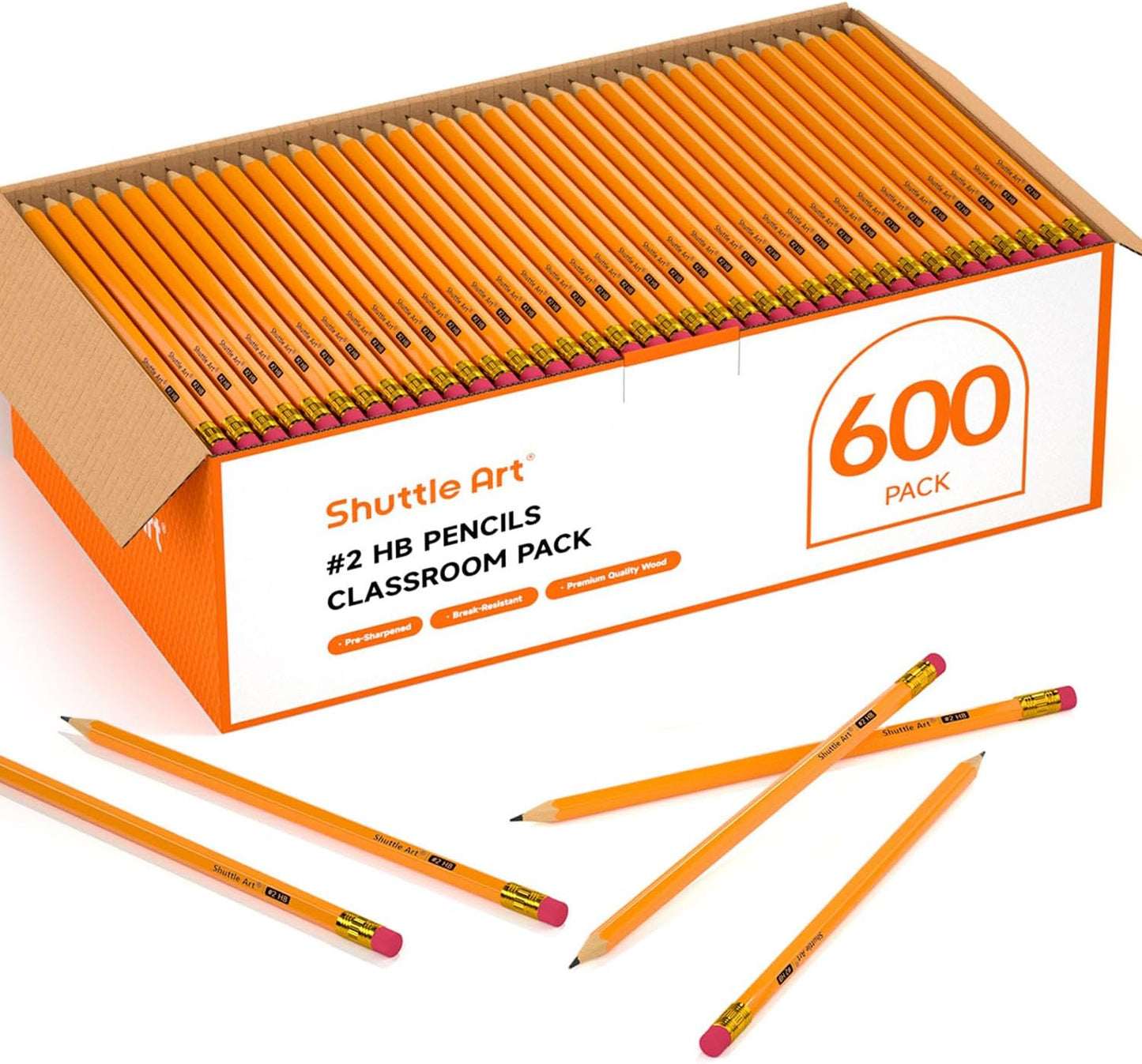 Shuttle Art Wood-Cased #2 HB Pencils, 350 Pack Sharpened Yellow Pencils with Erasers, Bulk Pack Graphite Pencils for School and Teacher Supplies, Writing, Drawing and Sketching