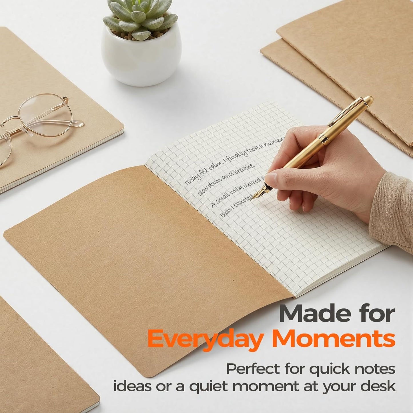5 Pack Kraft Notebooks Bulk A5, 60 Pages Grid Graph Paper Journals, 8.3x5.5 Inches, Natural Kraft Cover Composition Notebooks for School Office Students Artists