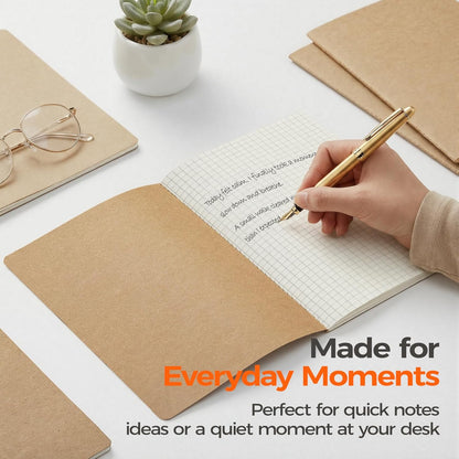 5 Pack Kraft Notebooks Bulk A5, 60 Pages Grid Graph Paper Journals, 8.3x5.5 Inches, Natural Kraft Cover Composition Notebooks for School Office Students Artists