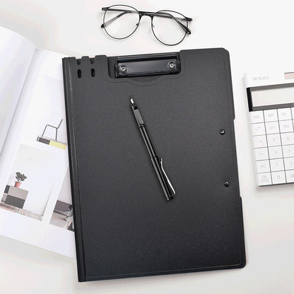 VANRA Clipboard Folder A4 File Cover Clipboards with Double Metal Clips, Plastic Foldable Binder Clipboard with Pen Holder for Office School Classroom (Black)