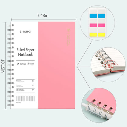 EMSHOI A5 Spiral Notebook College Ruled Lined Journal, Small 5.7" X 8.22", 300 Pages/150 Sheets, 100gsm Thick Paper, Waterproof Hardcover, for Office School Women Men Work Writing Notes, Blue