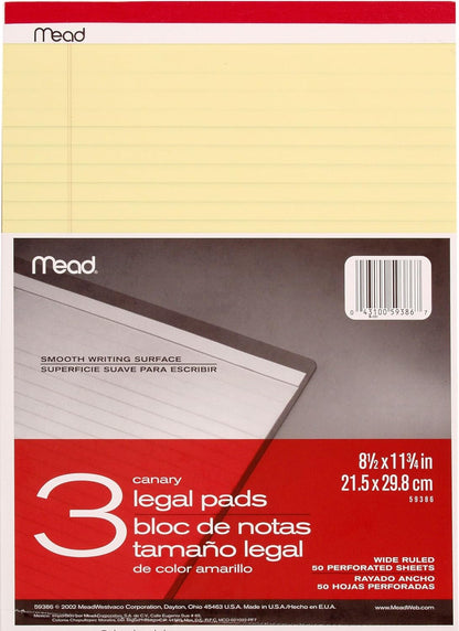 Mead Canary Junior Legal Pads, 5 x 8 Inch, 4 Pack 50 Sheets (59382)
