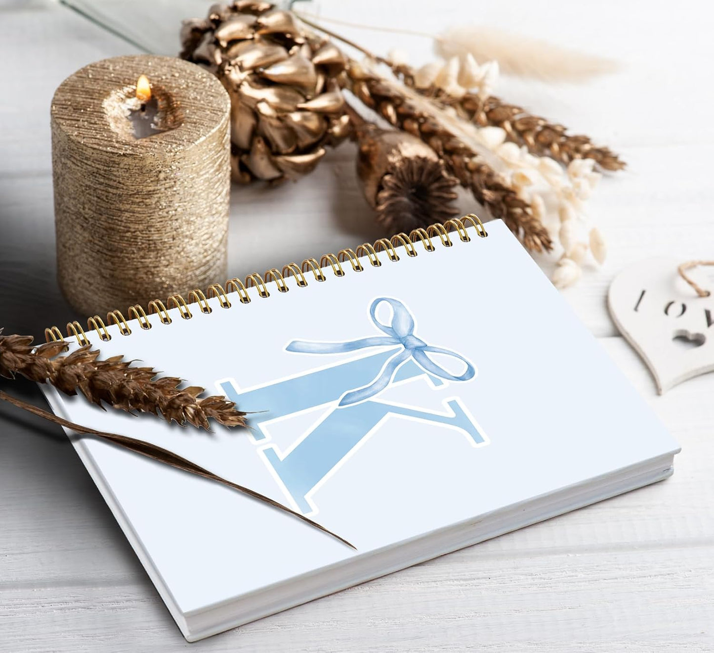 Blue Bow Journal Notebook for Girls,Initial H Journals Personalized Diary Gifts for Teen Girl Kids,Monogrammed Gifts for Women,Trendy Coquette Cute Hardcover Spiral Notebook 5.5 x 8.3 - Colors A