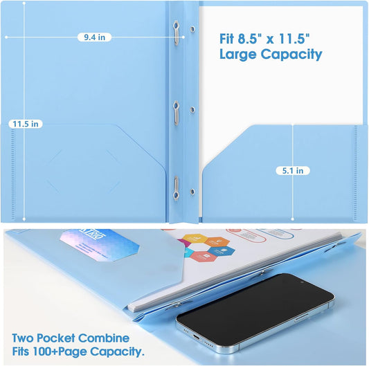 KTRIO Plastic Pocket Folders with Prongs, Colored Heavy Duty Pocket Folders with Business Card Slot, Letter Size, File Fasteners, for School Office