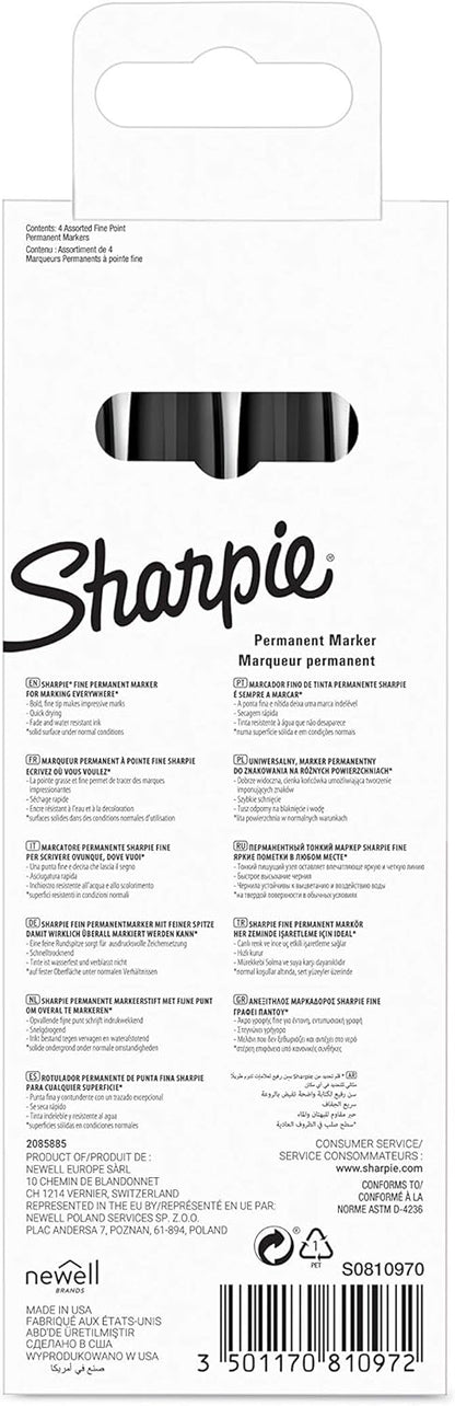 Sharpie Permanent Markers | Fine Point for Bold Details | BlackBlueRed and Green Ink Colours | 4 Marker Pens