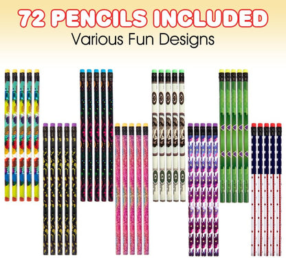 ArtCreativity Wooden Pencils for Kids With Eraser - 80 Count Assorted Number 2 Pencils, Fun Designs School Supplies - Bulk for Classroom - Great Party Favors