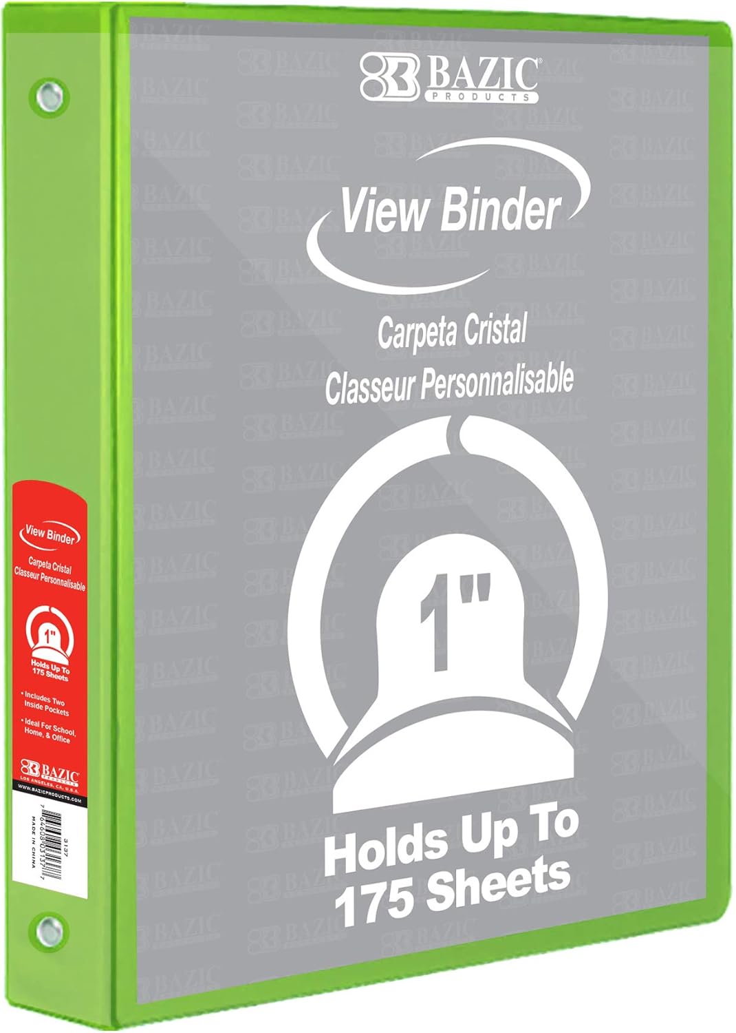 BAZIC Products 3 Ring Binder - Green, Economy View Binder with Clear Overlay Cover and Round Rings, Organizer for School Office Home Use, 1-inch Capacity Holds 175 Sheets Paper, 12-Pack