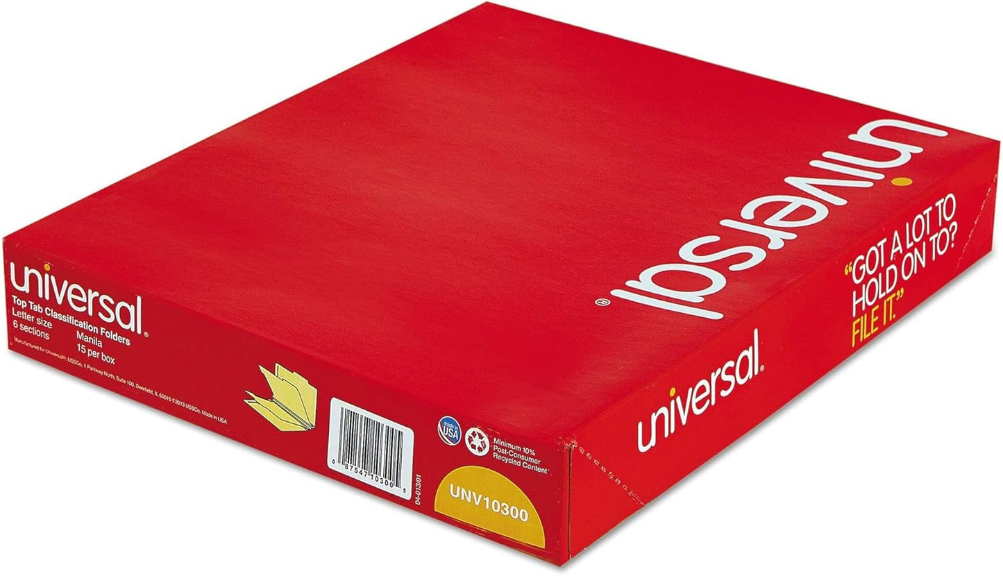 Universal 10300 Manila Classification Folders, Letter, Six-Section (Box of 15)