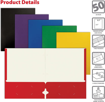 Better Office Products Two Pocket Portfolio Folders, 50-Pack, RED, Letter Size Paper Folders, 50 Pieces, Red