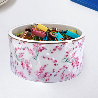 Paper Clip Holder Ceramic Paper Clip Holders Garden Floral Paperclips Holder Dispenser Cute Gold Line Paper Clip Organizer for Desk Binder Clip Holder Bobby Pin Hair Gift for Office Mint Flowers