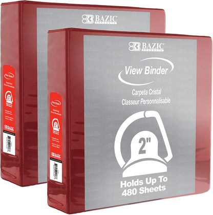 BAZIC Products 3 Ring Binder 2" View Binders Slant D Ring Organizer - Burgundy, Hold 480 Sheets Paper, for School Office Home, 1-Count