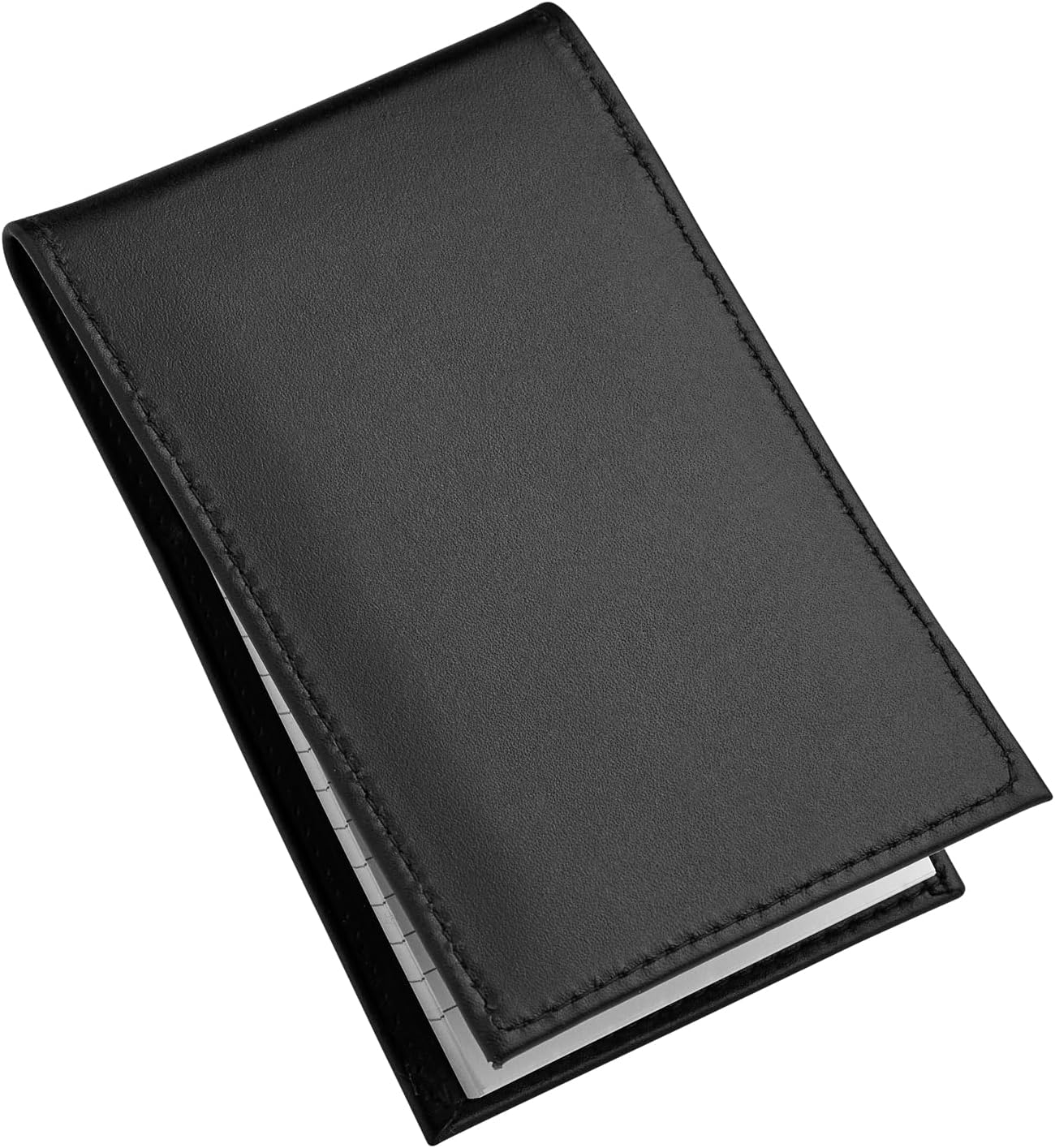 D&K Black Leather Basketweave Notepad Holder for 3x5 Memo Pads, Refillable Pocket Notebook with Wallet for Law Enforcement, Investigator, Security Officer Gifts, EDC Case, Includes Small Flip Note Pad