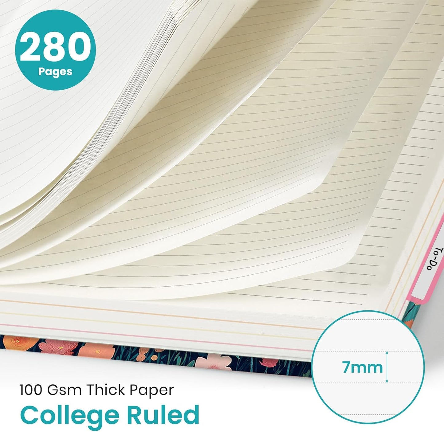 Large Lined Spiral Journal for Women Cute Hardcover 5 Subject Notebook for Work 8.5" x 11" with Removable Dividers & Tabs, College Ruled, 280 Pages Aesthetic Journal for Work, School & Note Taking, Garden of Whimsy