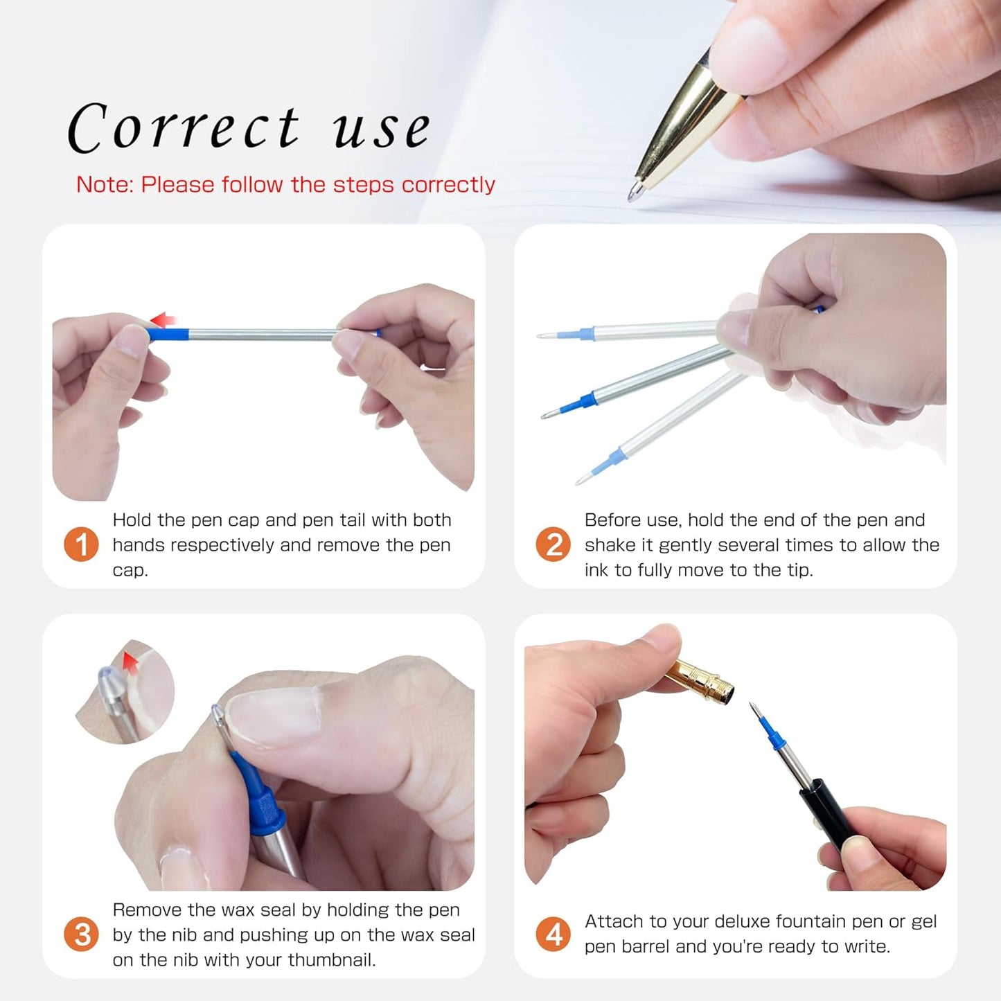 Gel Ink Rollerball Pen Refills - Amazing Luxury Ballpoint Pen Refills 0.5mm, Blue 6-Pack. Compatible with Scriveiner/BEILUNER/WEMATE/Pilot G2/YIVONKA/Waterman/Penneed Luxury Pen and Fancy Pen