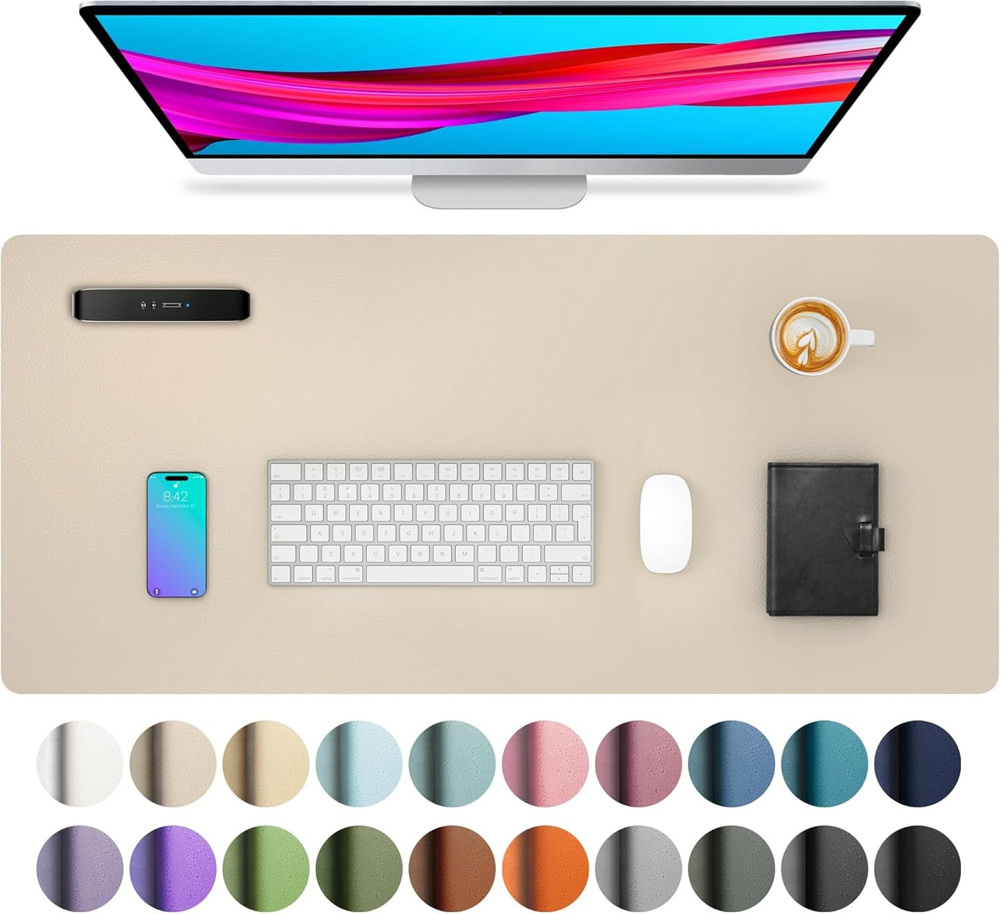 Aothia Leather Desk Pad Protector, Mouse Pad, Office Desk Mat, Non-Slip PU Leather Desk Blotter, Laptop Desk Pad, Waterproof Desk Writing Pad for Office and Home (Black,36" x 17") - Colors B