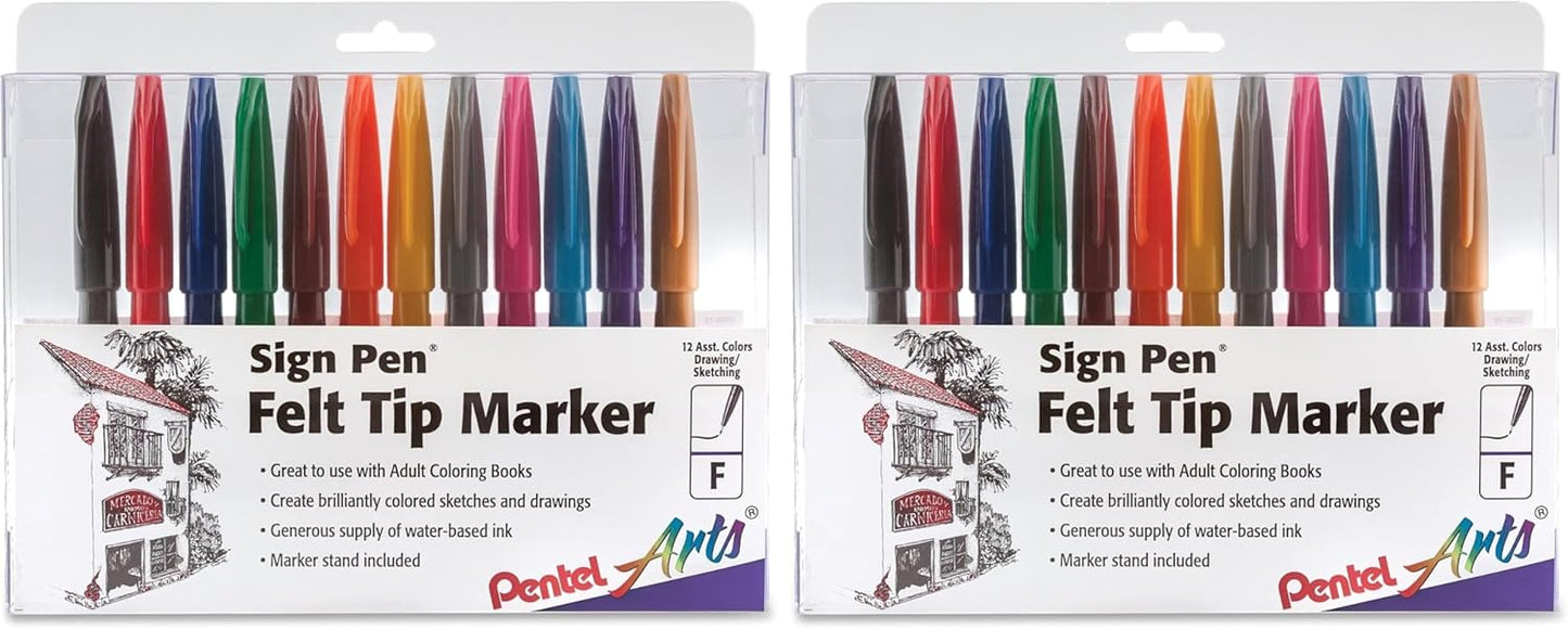 Pentel Sign Pen, Fiber-Tipped, Black Ink (S520-A), Box of 12