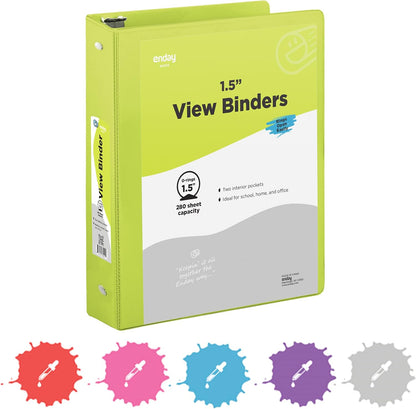 3 Inch Binder 3 Ring Binders Green, Slant D-Ring 3” Clear View Cover with 2 Inside Pockets, Heavy Duty Colored School Supplies Office and Home Binders – By Enday