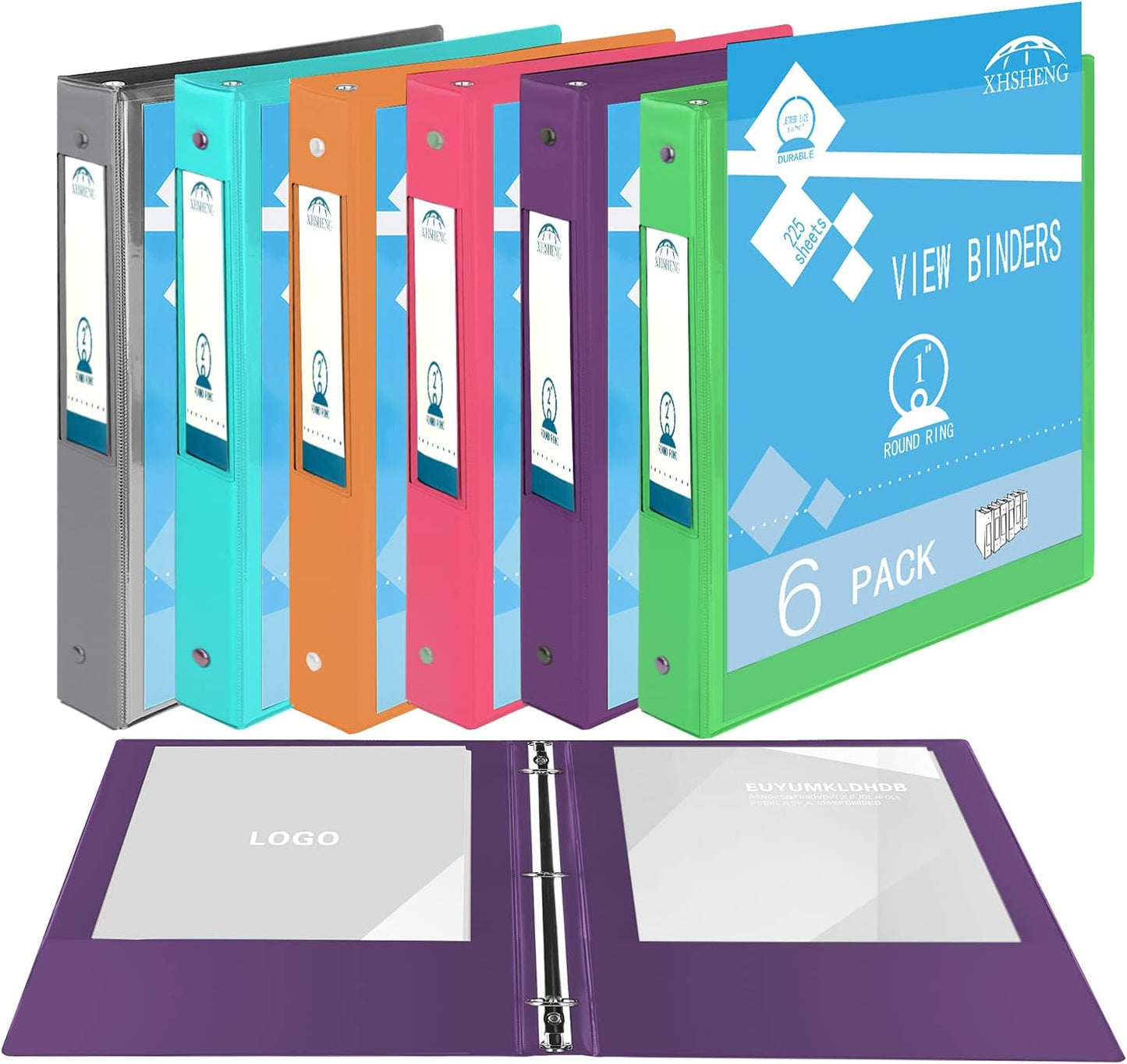 2 Inch 3 Ring Binders,Multicolor Customizable Round Ring Binder for School,Office,Home,Purple/Pink/Blue/Green,4 Pack