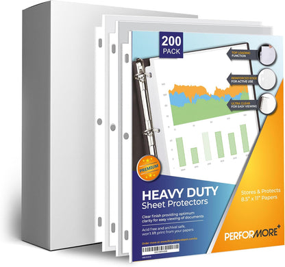 50 Sheet Protectors 8.5 x 11 for 3 Ring Binder, Heavy Duty, Clear Page Protectors, Polypropylene Plastic Sleeves for Paper, Top Loading, Acid Free, Reinforced Holes, Archival Safe - Performore