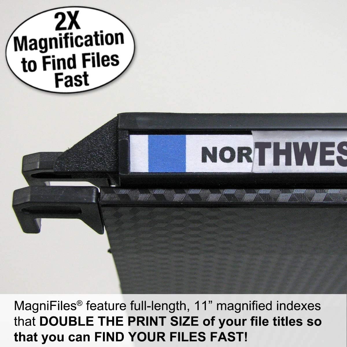 Ultimate Office MagniFile Hanging File Folders V- Bottom Letter Size with 11 inch Magnified Indexes that Double The Size of Your File Titles to Find Files Fast. (Set of 5 Frost)