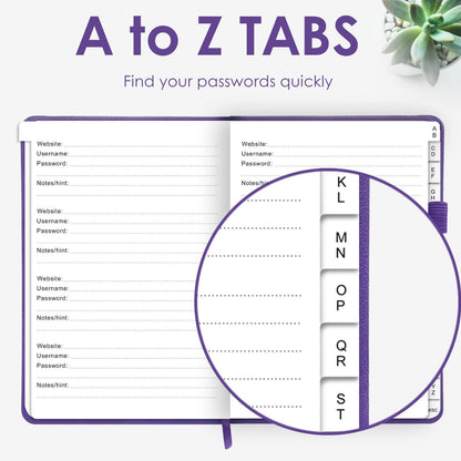 Elegant Password Book with Alphabetical Tabs - Hardcover Password Book for Internet Website Address Login - 5.2" x 7.6" Password Keeper and Organizer w/Notes Section & Back Pocket (Turquoise)