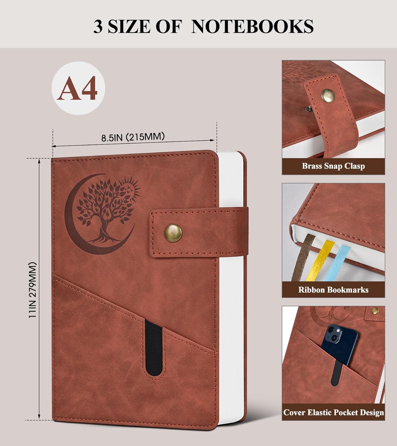 PAIBAS A5 Leather Journal Notebook, 365 Pages Thick Hardcover Lined Journal for Men & Women, Medium 5.9" x 8.4" College Ruled Notebooks for Work, School, Travel, Business,Note Taking,Writing Diary