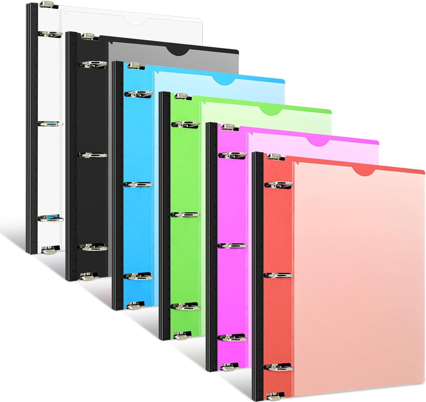 INFUN 1 Inch Telescoping 3 Ring Binder - 6PCS, Flexible Round Binder with Customizable Front Cover and Clear Catalog Pocket, 1Inch Rings, 225 Sheet Capacity-White