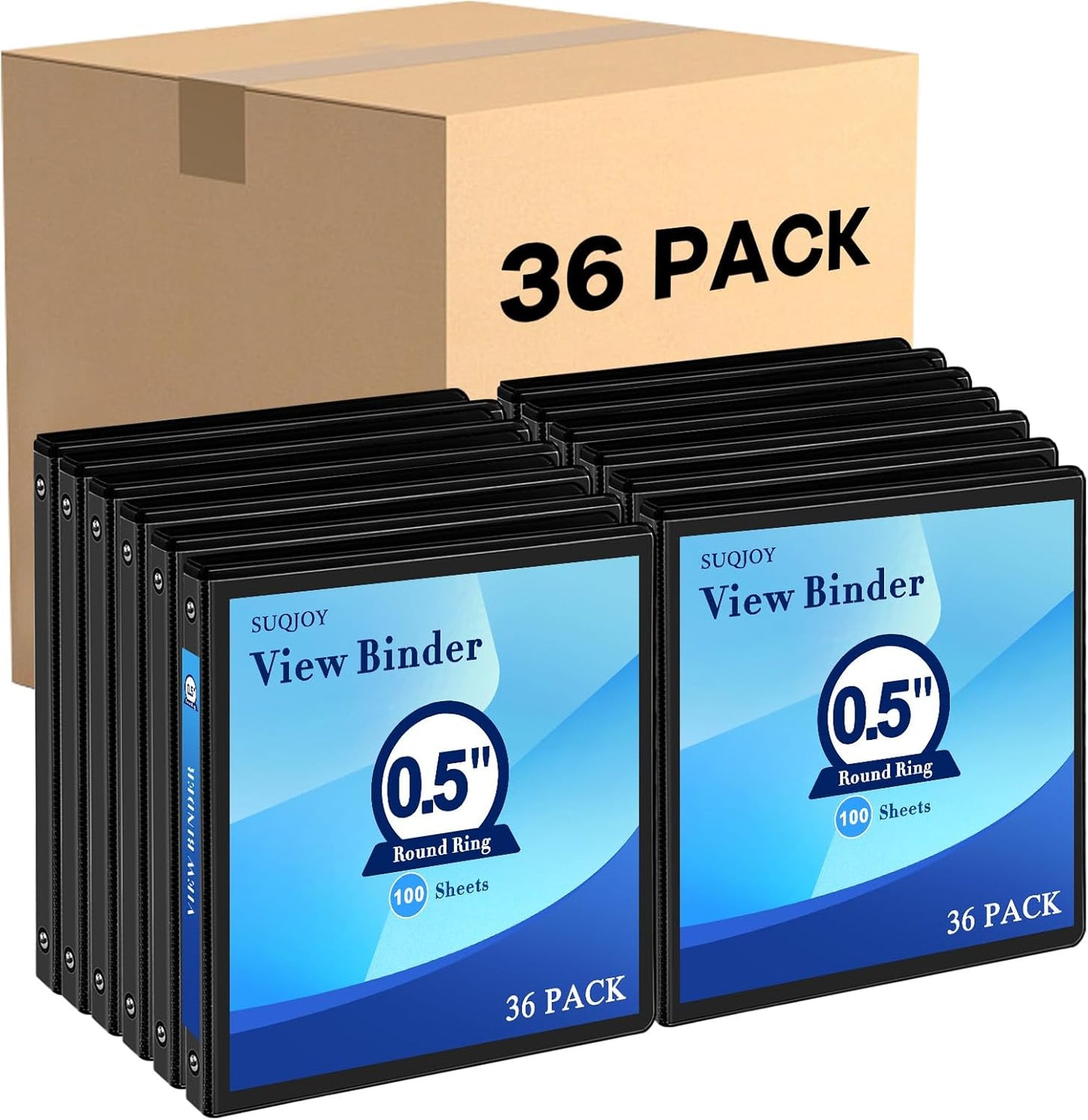 1/2 Inch 3-Ring Binder, 0.5-inch Round Ring Binder with 2 Inside Pockets, 12 Pack White Binders, Clear View CoverBinder Holds 8.5'' x 11''Paper for Office/Home/Back to School