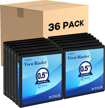 1/2 Inch 3-Ring Binder, 0.5-inch Round Ring Binder with 2 Inside Pockets, 12 Pack White Binders, Clear View CoverBinder Holds 8.5'' x 11''Paper for Office/Home/Back to School