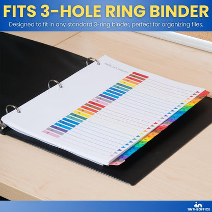 1InTheOffice Alphabetical Dividers for 3 Ring Binders, A-Z Tab Binder Dividers, Customizable Table of Contents, Multicolor Tabs, 2 Sets