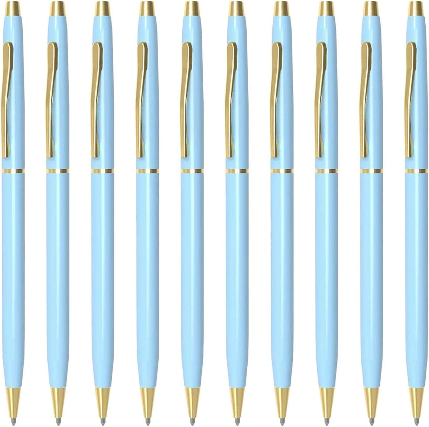Cambond Slim Ballpoint Pens Bulk - Black Ink 1.0mm Medium Point Retractable Metal Pen for Police Uniform, Flight Attendant & Office, 10 Pack (Black Barrel)