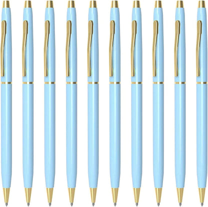 Cambond Slim Ballpoint Pens Bulk - Black Ink 1.0mm Medium Point Retractable Metal Pen for Police Uniform, Flight Attendant & Office, 10 Pack (Black Barrel)
